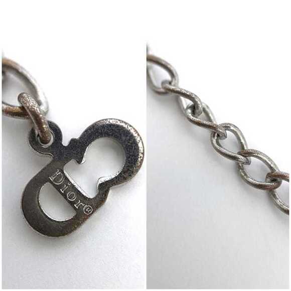 Christian Dior Necklace ec-21018 Silver Pink Trotter Bar Metal Plate Women's ...